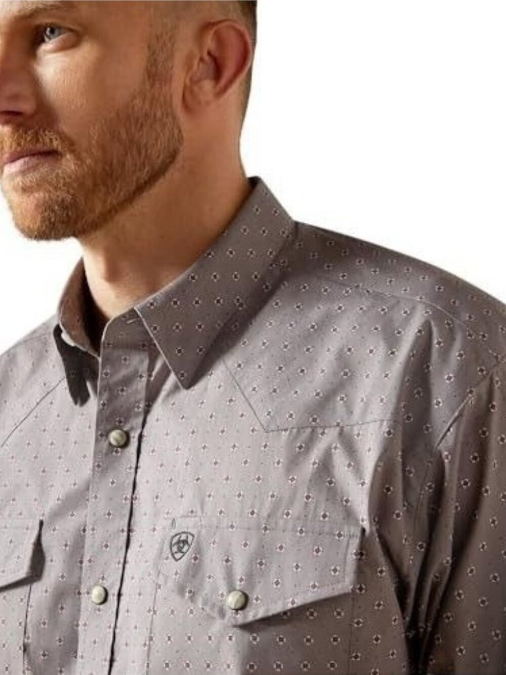 Ariat Men's MD Long Sleeve Fred Classic Fit Print Snap Shirt Grey 10065963